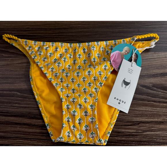 NWT Ladies Rhode Yellow Floral Low Rise High Cheeky Bikini Bottom - L (12/14) - Picture 1 of 2